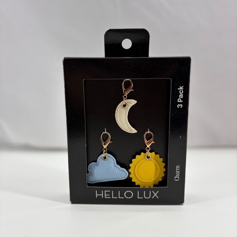 Hello Lux 3-Pack PU Leather Bag Charms Sun Moon Cloud Celestial Keychain Set